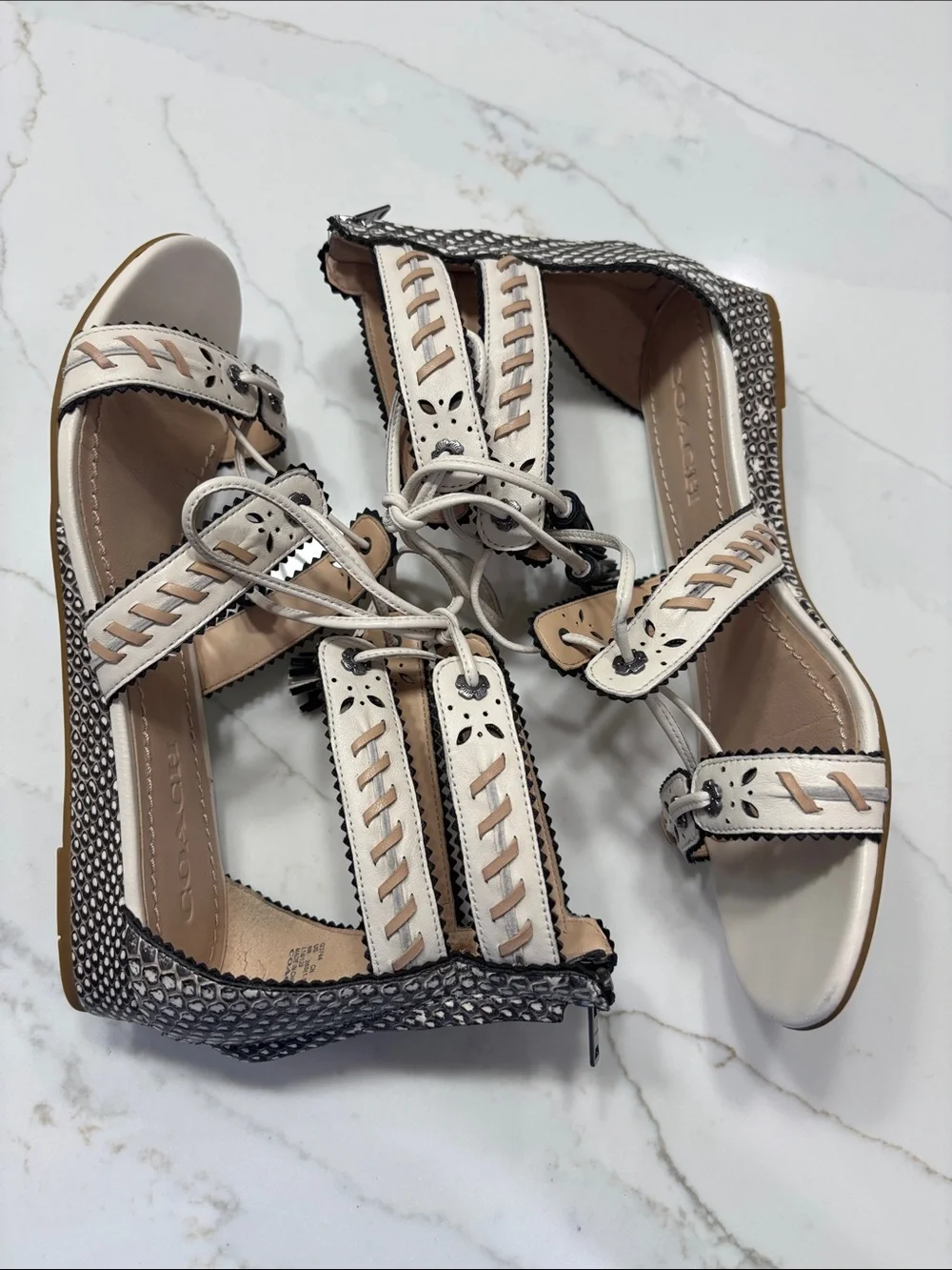 Coach Two-Tone Lace-Up Gladiator Sandal in Pale Pink and Black